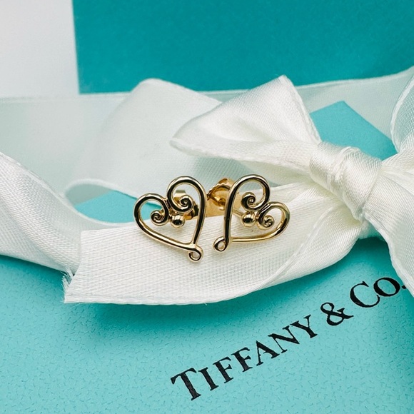 RARE Tiffany & Co. 18K Rose Gold Venezia Goldoni Heart Earrings with Packaging